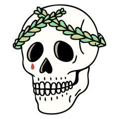traditional tattoo of a skull with laurel wreath crown