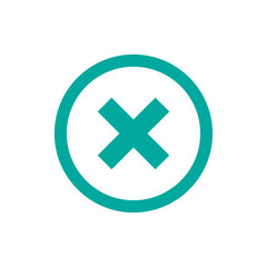 Fototapeta premium Blue cross in blue circle. Delete button. Warning error icon. Flat vector icon isolated on white.