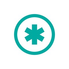 blue asterisk footnote in circle icon. Asterisk sign. Flat icon of asterisk isolated on white background.