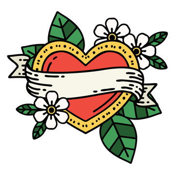traditional tattoo of a heart and banner