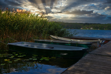 Boot, Landschaft, Hintergrund, Sonne,