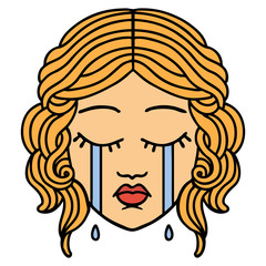 traditional tattoo of female face crying