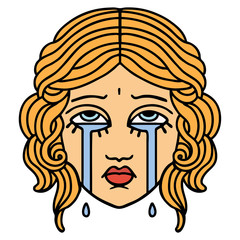 traditional tattoo of female face crying