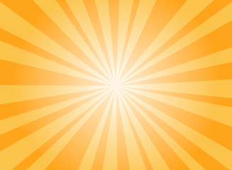 Obraz premium Sunlight rays horizontal background. Bright orange color burst background. Vector illustration.