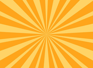 Sunlight rays horizontal background. Bright orange color burst background. Vector illustration.