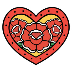 traditional tattoo of a heart and flowers