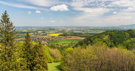 Fototapeta na wymiar view from Kabatice view tower above Chlebovice village near Frydek-Mistek town