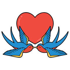 traditional tattoo of a swallows and a heart