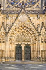 Front entrance to the Saint Vitus cathedral in Prague, Czech Republic.