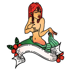 tattoo of a pinup mermaid with banner