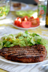 Steak And Salad On Plate