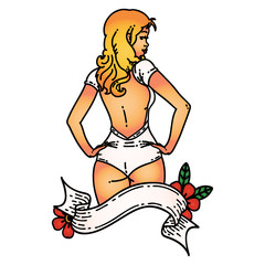 tattoo of a pinup swimsuit girl with banner