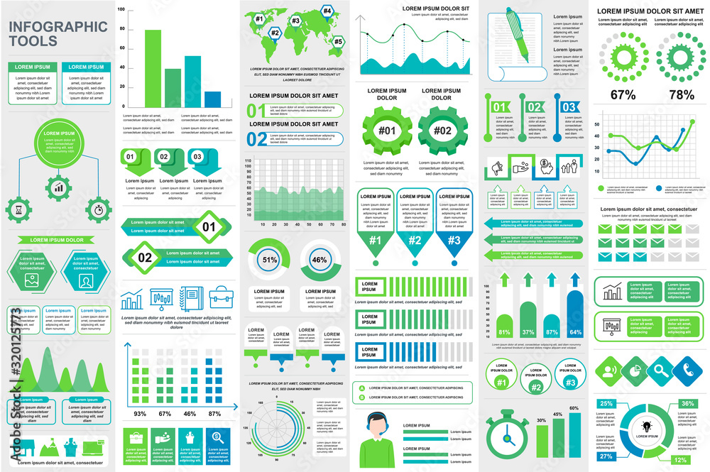 Fototapete bundle infographic elements data visualization vector design template. can be used for steps, busine