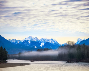 Morning Fog over the River and North Cascades Washington
