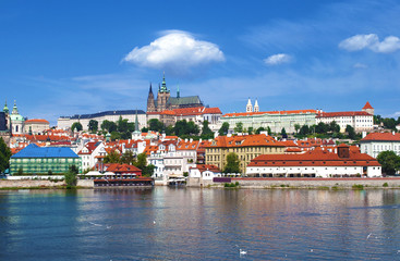 Prague Castle and St. Vitus Cathedral with many small houses