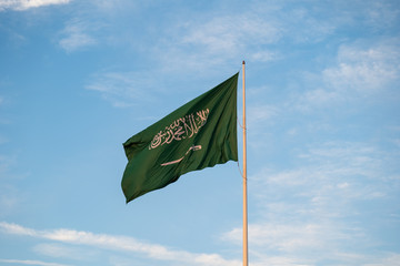 Saudi Arabia flag waving in the wind, Al Khobar, Eastern Saudi Arabia