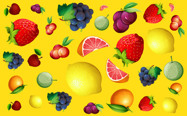 Seamless background pattern with fresh fruits
