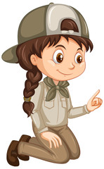 Girl in safari uniform on isolated background