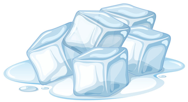 Pile of ice melting on white background