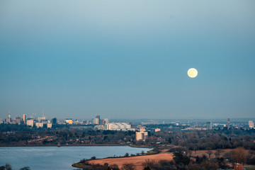 Birmingham Skyline Full Moon