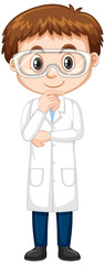 Cute boy in lab gown on white background