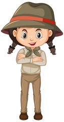 Girl in scout uniform on white background