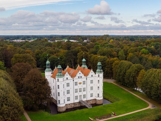 Schloss Ahrensburg. A castle surrounded by nature. Aerial view done by a drone.