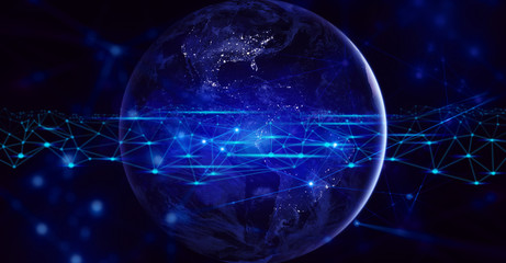 Fototapeta premium global earth with data artificial intelligence network technology internet cyber with futuristic style, 3d illustration, Element of this image furnished by NASA