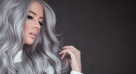 Beautiful girl with healthy long grey hair