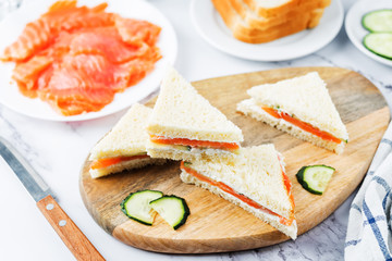 Smoked salmon ricotta cheese cucumber tea sandwiches