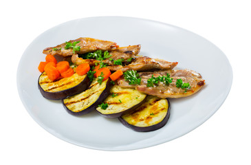 Roasted lamb meat with grilled eggplant