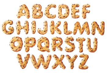 Hand drawn watercolor cookie alphabet isolated on white background. 