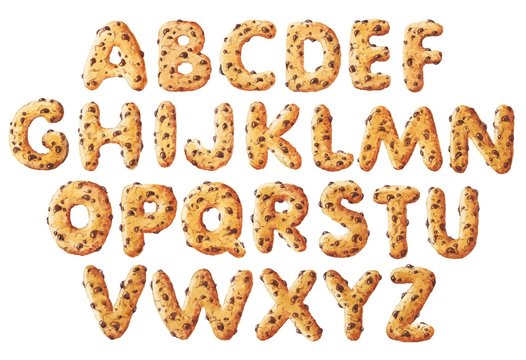 Hand drawn watercolor cookie alphabet isolated on white background. 
