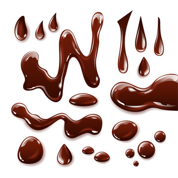 Dark chocolate pieces on white background. Vector illustration.
