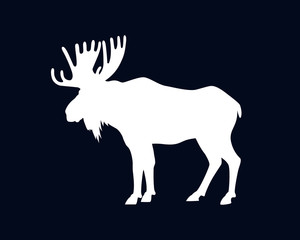 Big Moose Or Elk Deer Silhouette With Big Antlers Isolated Vector Illustration