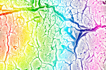 rainbow background. dry cracked earth texture. Art image