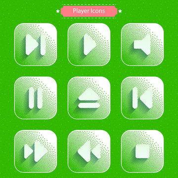 Icons for media player. Dotted background.