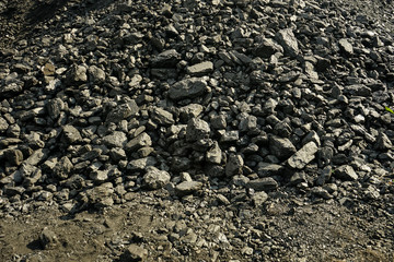 Pile of industrial coal. Fuel and power generation, nature pollution theme
