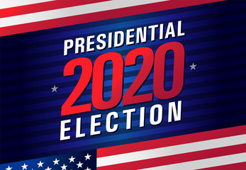 Presidential election day USA 2020. Vote in USA, banner design with American flag patriotic background. America debate of president voting. Vector illustration