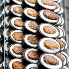 Swiss chocolate praline sweets with almonds