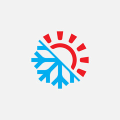 Hot and cold Logo Design Template, Heating and Cooling icon, sun and snowflake icon vector, hot, cold, Element, winter, conditioning
