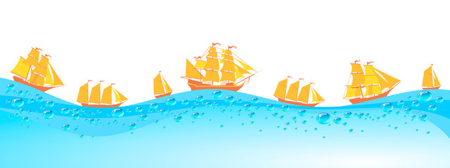 Ship with separate editable elements. Design for yacht clubs, shirts, etc.