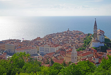 Obraz premium The view of old town of Piran, Slovenia. Seen from the ramparts. 