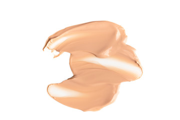 Set of liquid gently beige smears of makeup creamy foundation isolated on white background. Cosmetic concealer. Realistic brown cream texture for makeup.