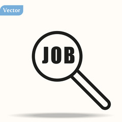 Job search concept icon. Text with magnifying glass. Flat style design icon