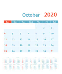 October 2020 wall style calendar
