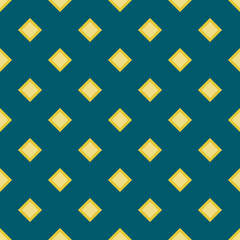 Symmetrically yellow rhombus seamless pattern on a dark green background. Flat vector illustration.