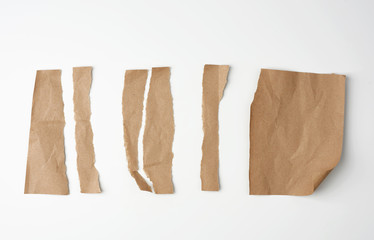 torn brown pieces of parchment paper on a white background