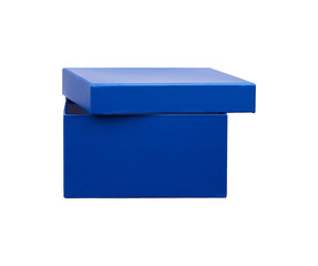 open blue cardboard square box