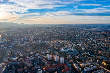 Obraz premium Aerial drone view on Bielsko-Biala. Bielsko-Biala is a city in southern Poland.